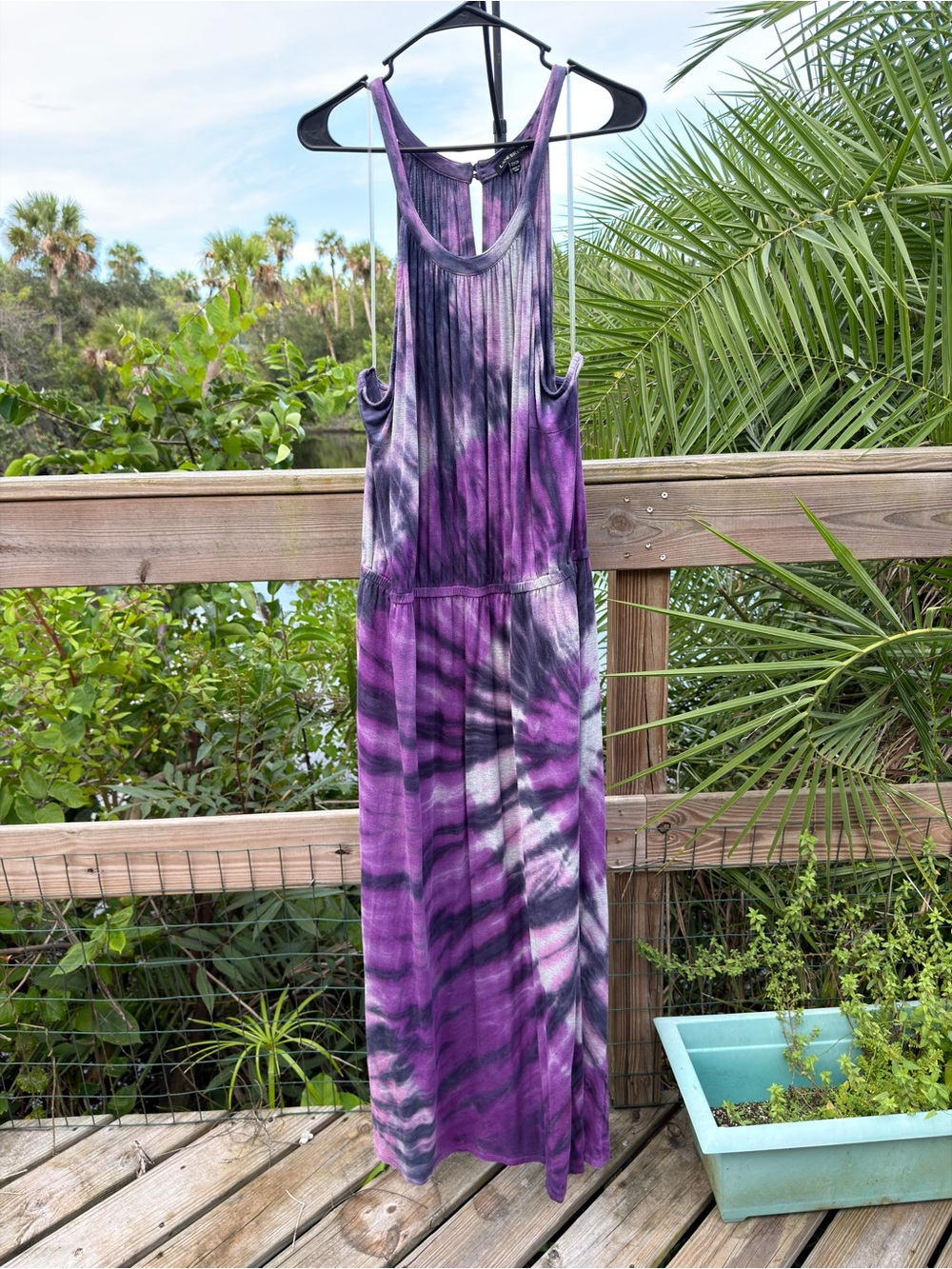 Lane Bryant Purple and Gray Tie-Dye Racerback One-Piece Dress